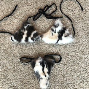 Rabbit fur bikini thong